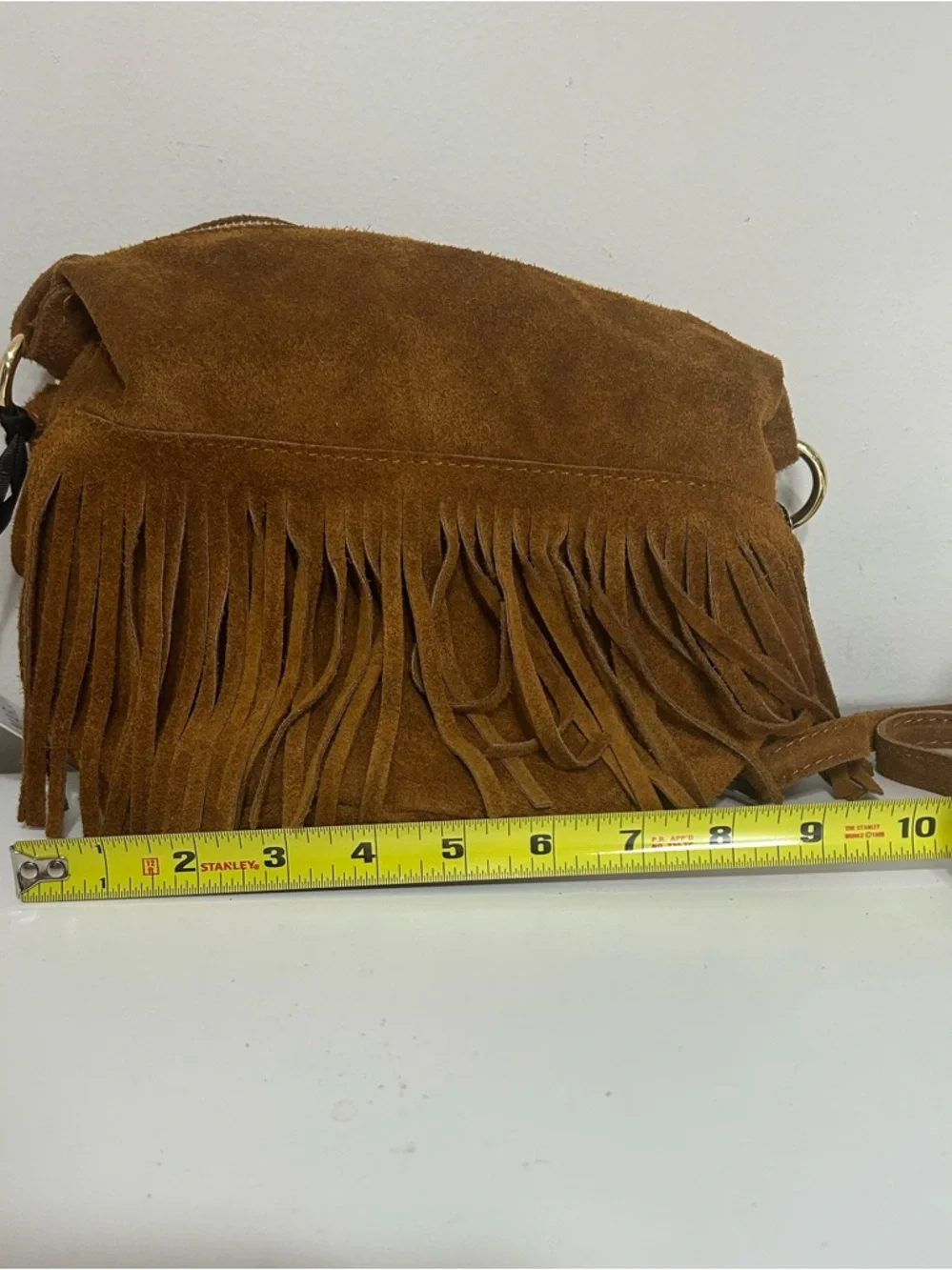 NWT Marlon Made in Italy Suede Hobo Bucket Bag Crossbody with Fringe Trim